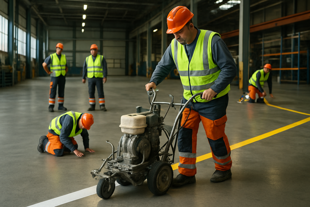 découvrez les coûts comparés du traçage de ligne en usine entre la peinture et l'adhésif industriel pour choisir la solution la plus adaptée à vos besoins industriels.