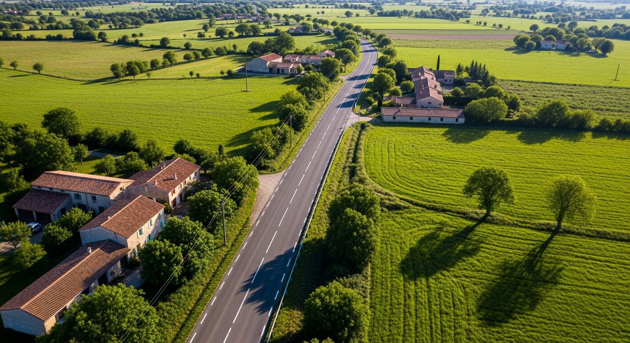 Marquage au sol selon le code de la route avec lignes continues et pointillees