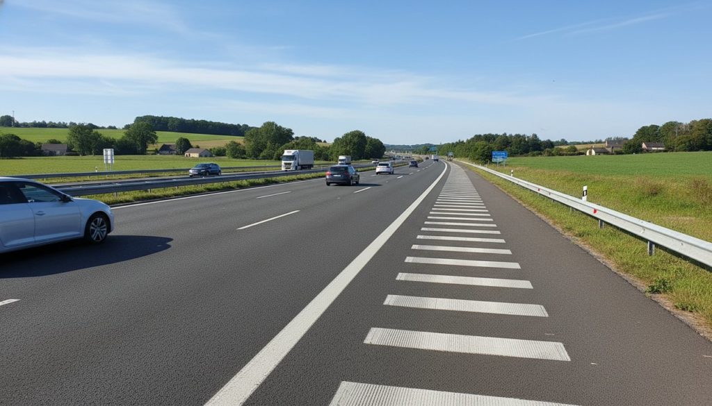 Bande rugueuse d'alerte sortie de route en bord d'autoroute française