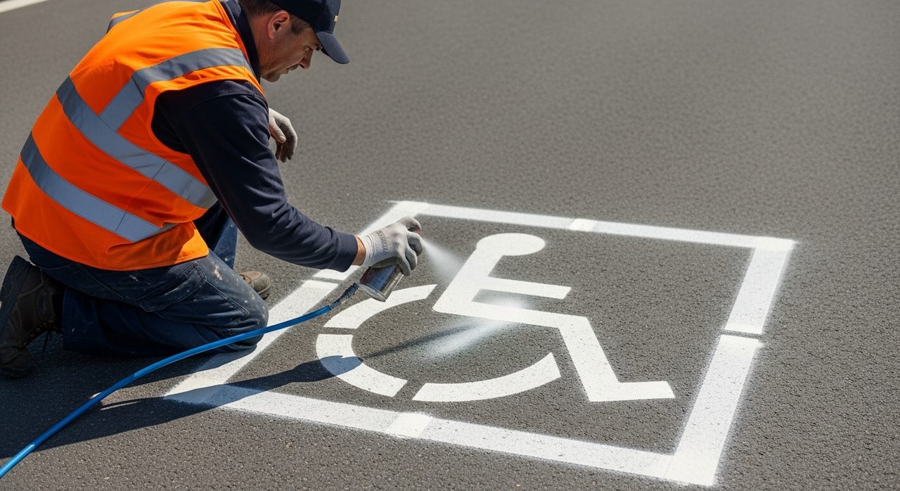 Traçage au pochoir du pictogramme handicapé