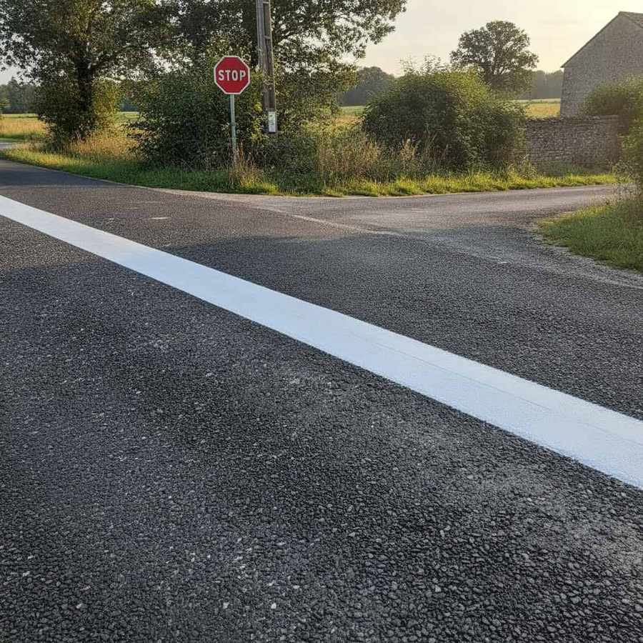 ligne de stop marquage au sol blanche continue de 50 cm à une intersection